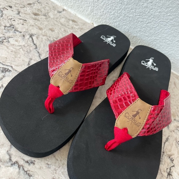 Corkys Red and Black Sandals with Wide Straps - Picture 3 of 6